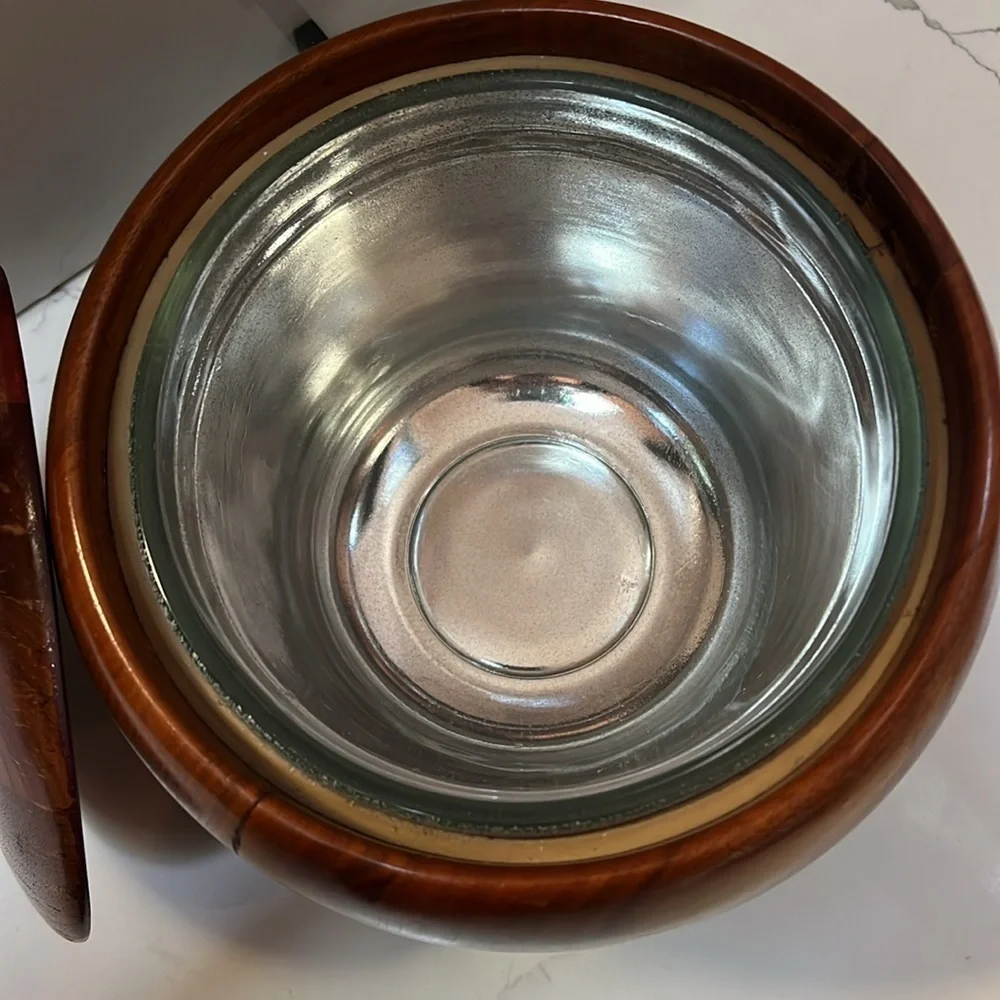 MCM Vintage Large Solid Walnut Ice Bucket Apple Shaped Brass Top